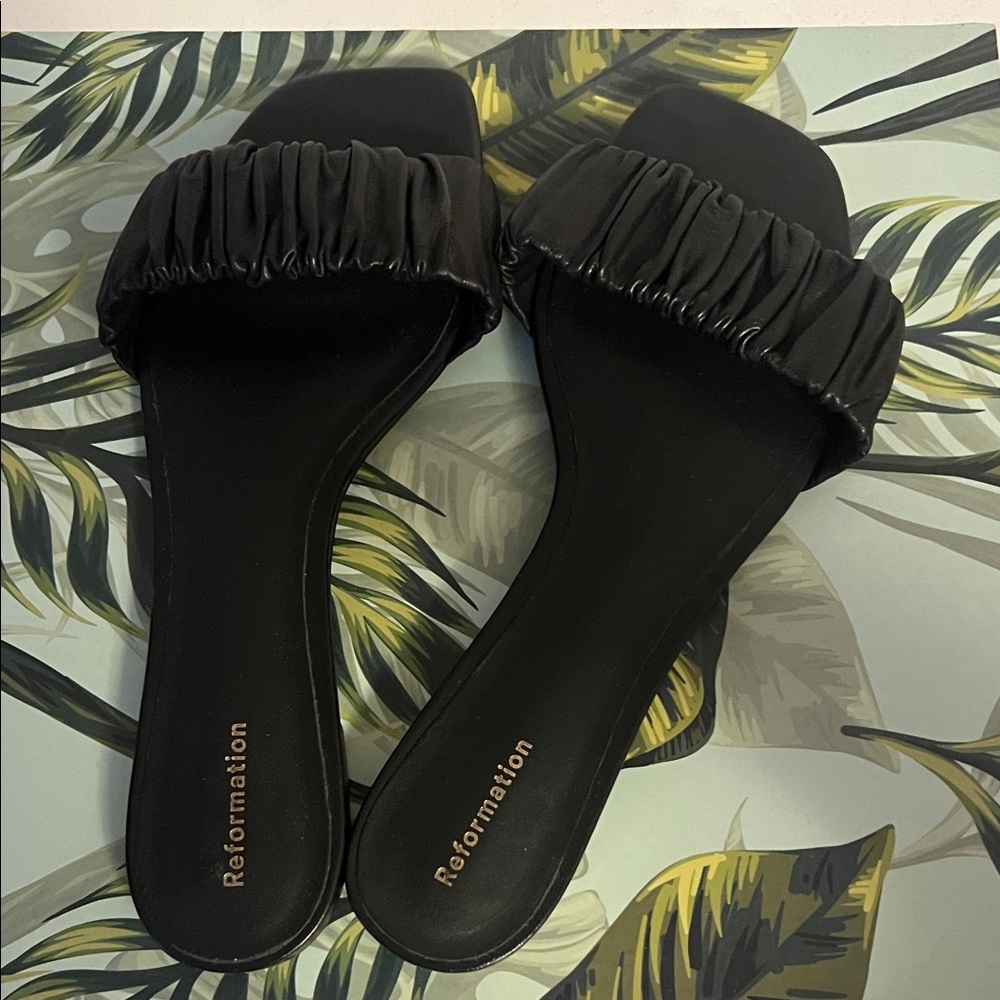 Reformation Elegant Black Slide Sandals